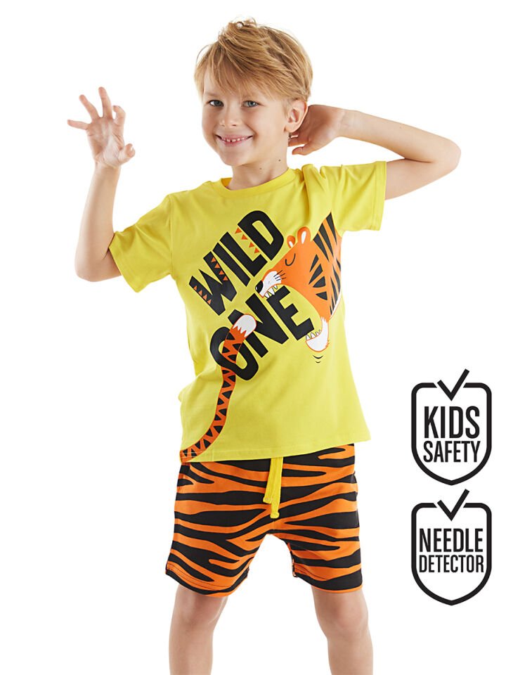 Wild One Erkek Çocuk T-shirt Şort Takım 5 Y - Sarı, Turuncu, Siyah