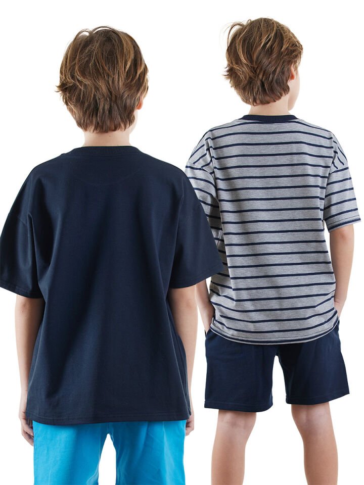Erkek Çocuk Basic Oversize 2'li T-shirt Takım 5 Y - Lacivert