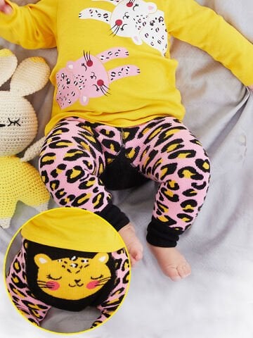 Leopar Kız Bebek Pembe Tayt-Pantolon