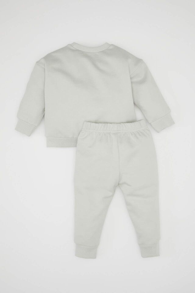 Erkek Bebek 2'li Takım Baskılı Bisiklet Yaka Sweatshirt Üst Jogger Eşofman Altı