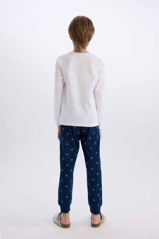 Erkek Çocuk Pijama Takımı Bisiklet Yaka Baskılı Uzun Kollu Üst Desenli Alt