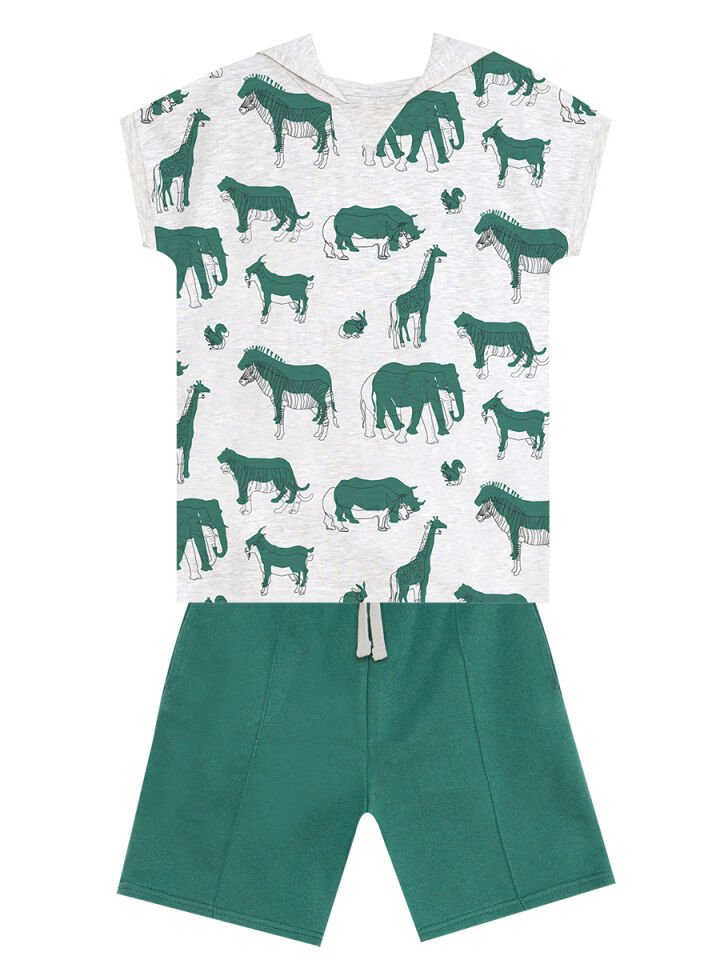 Animals Erkek Çocuk T-shirt  Şort Takım 6 Y - Gri, Haki