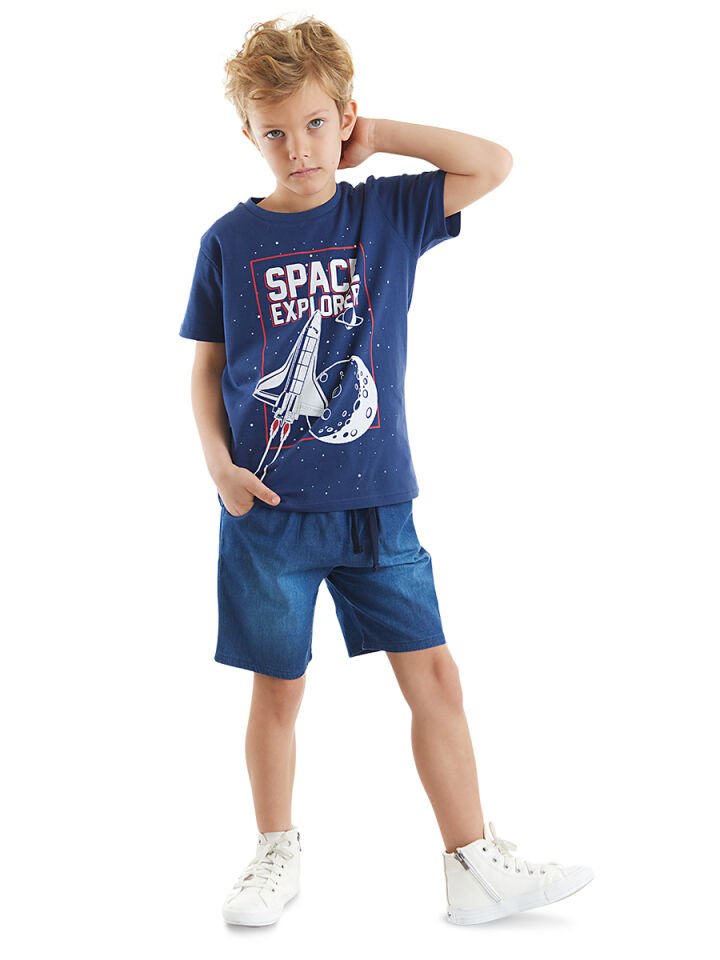 Space Erkek Çocuk T-shirt Denim Şort Takım 5 Y - Lacivert