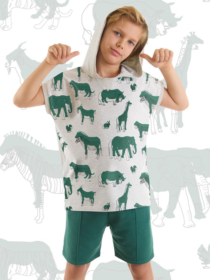 Animals Erkek Çocuk T-shirt  Şort Takım 8 Y - Gri, Haki