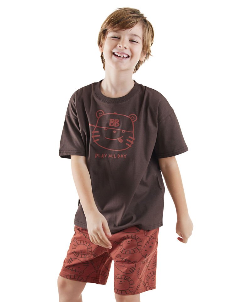 Play Erkek Çocuk Basic T-shirt Şort Takım 2 Y - Kahverengi