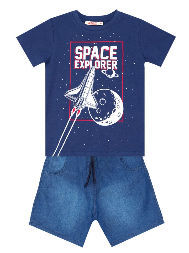 Space Erkek Çocuk T-shirt Denim Şort Takım 7 Y - Lacivert