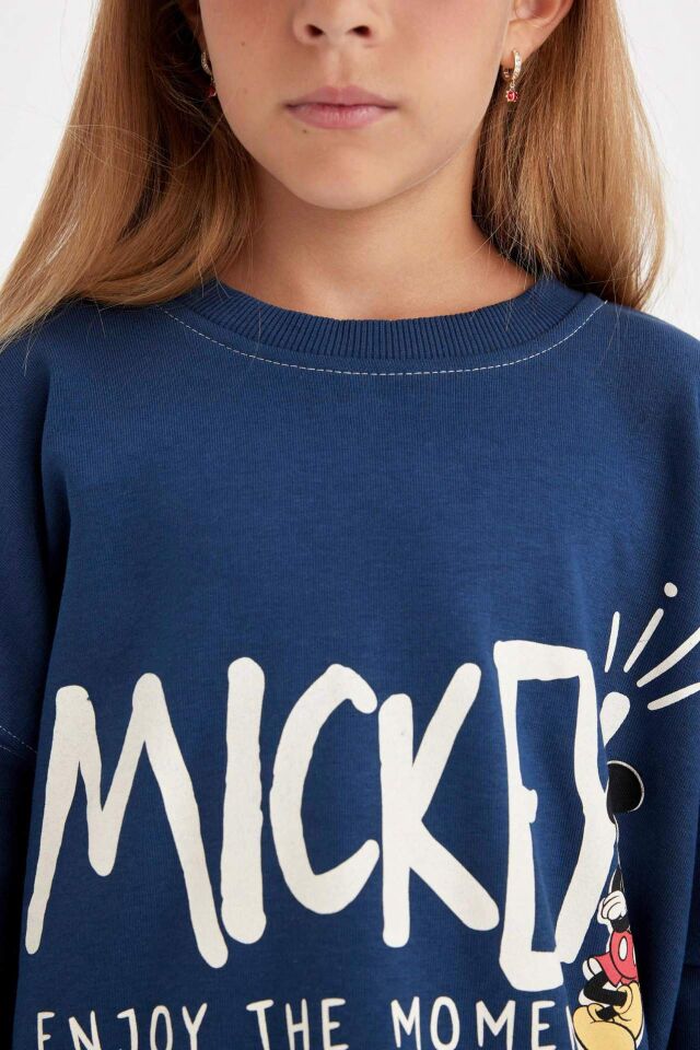Kız Çocuk Disney Mickey & Minnie Oversize Geniş Kalıp Bisiklet Yaka Sweatshirt