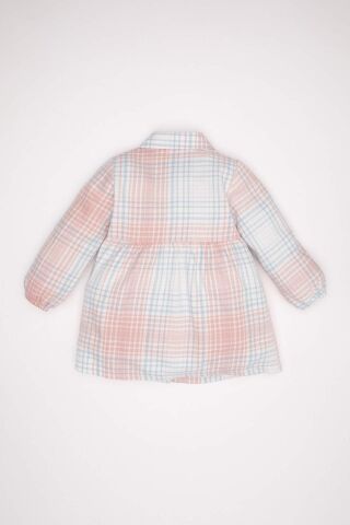 Kız Bebek Ekose Desenli Uzun Kollu  Düğmeli Flanel Elbise