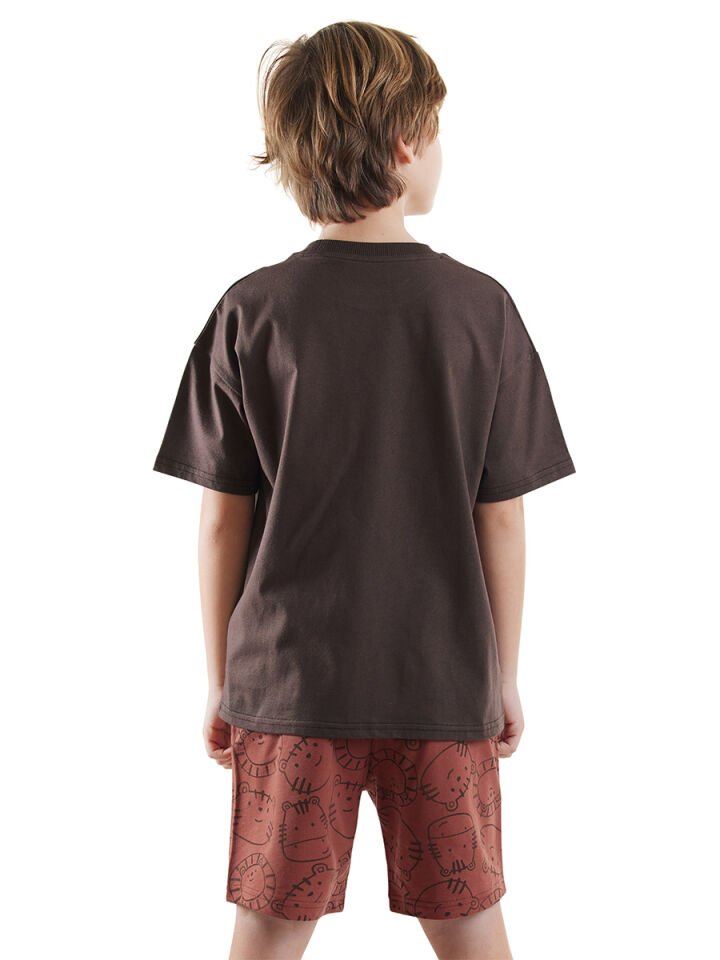Play Erkek Çocuk Basic T-shirt Şort Takım 4 Y - Kahverengi