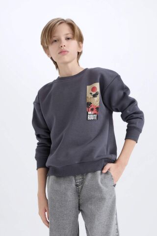 Erkek Çocuk Oversize Geniş Kalıp Bisiklet Yaka Sırt Baskılı Sweatshirt