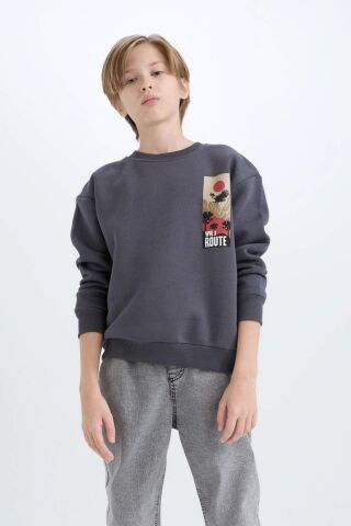 Erkek Çocuk Oversize Geniş Kalıp Bisiklet Yaka Sırt Baskılı Sweatshirt