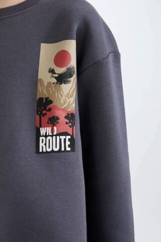 Erkek Çocuk Oversize Geniş Kalıp Bisiklet Yaka Sırt Baskılı Sweatshirt