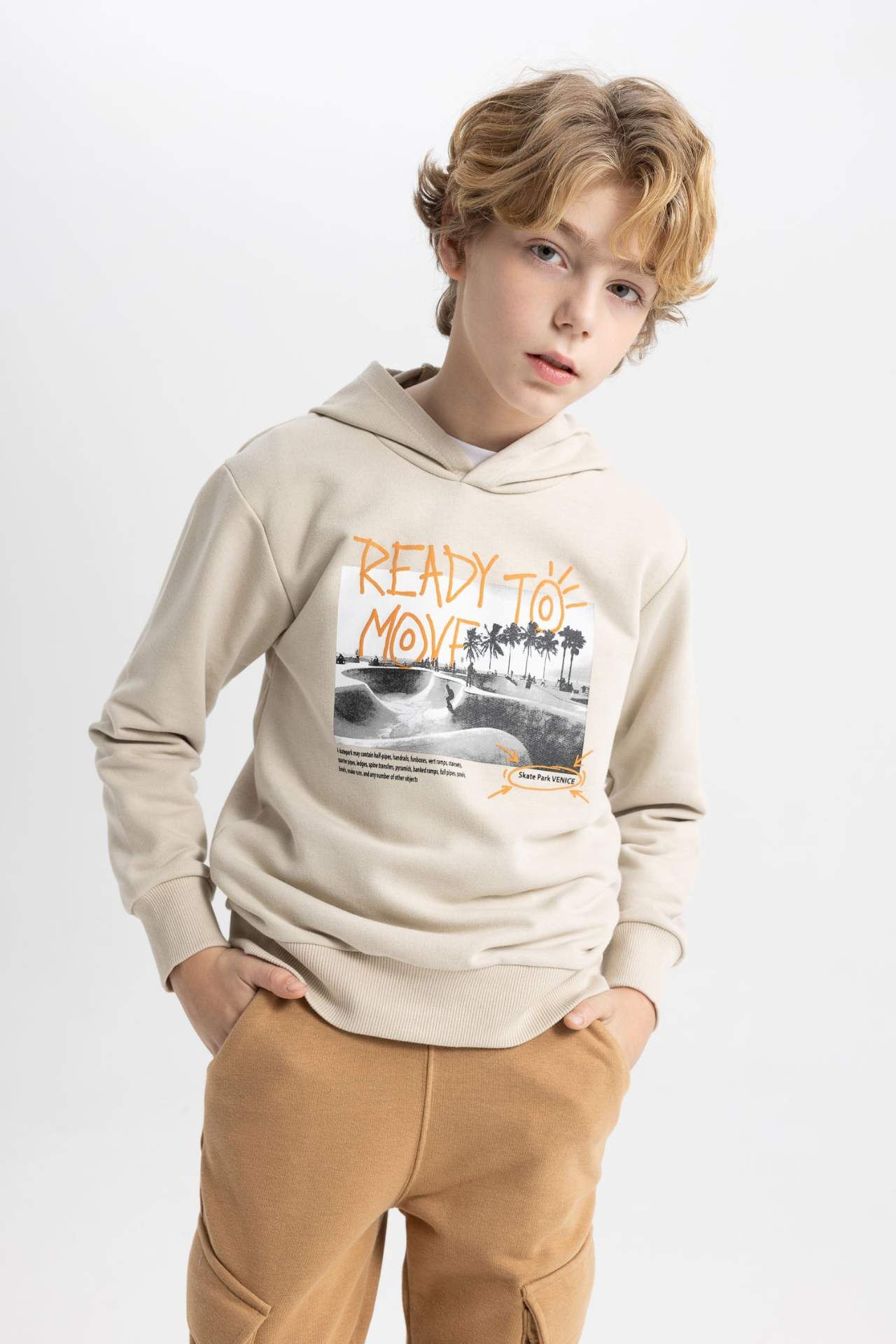 Erkek Çocuk Baskılı Kapüşonlu Sweatshirt