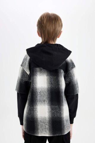 Erkek Çocuk Oversize Geniş Kalıp Kapüşonlu Flanel Uzun Kollu Gömlek