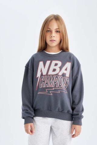 Kız Çocuk NBA Wordmark Oversize Geniş Kalıp Bisiklet Yaka Sweatshirt