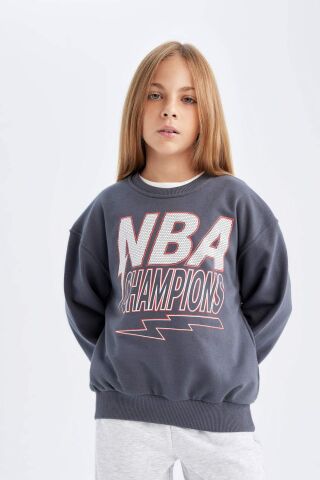Kız Çocuk NBA Wordmark Oversize Geniş Kalıp Bisiklet Yaka Sweatshirt