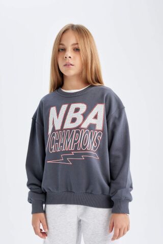 Kız Çocuk NBA Wordmark Oversize Geniş Kalıp Bisiklet Yaka Sweatshirt