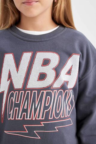 Kız Çocuk NBA Wordmark Oversize Geniş Kalıp Bisiklet Yaka Sweatshirt