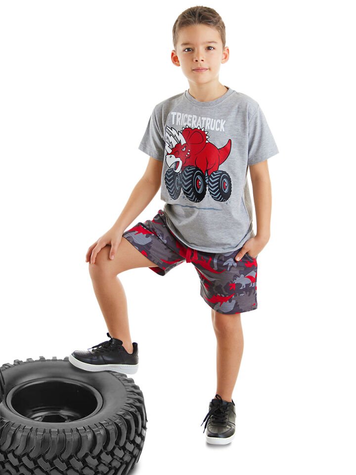 Triceratruck Erkek Çocuk T-shirt  Şort Takım 4 Y - Gri