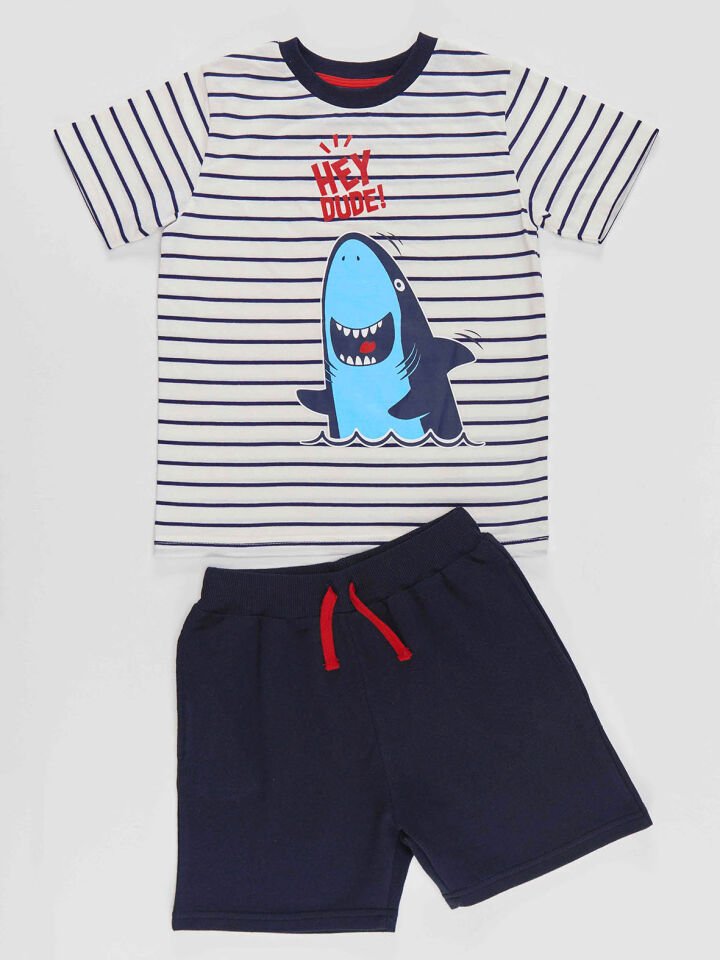 Dude Shark Erkek Çocuk T-shirt Şort Takım 7 Y - Lacivert, Beyaz