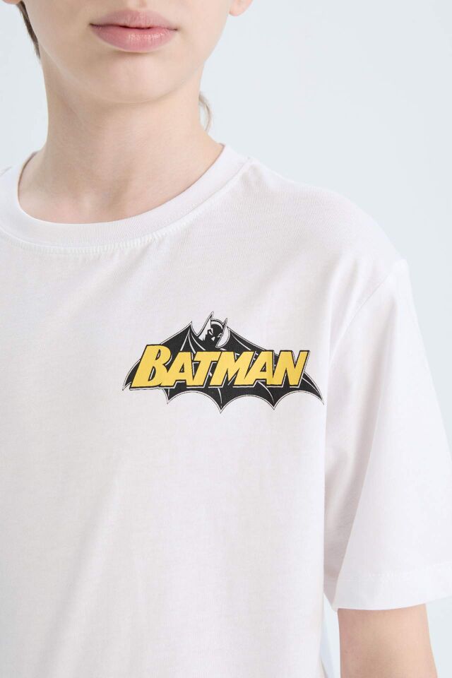 Erkek Çocuk Batman Bisiklet Yaka Sırt Baskılı Kısa Kollu Tişört