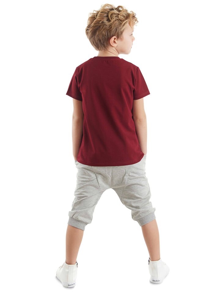 Uçak Erkek Çocuk T-shirt Kapri Şort Takım 6 Y - Bordo, Gri