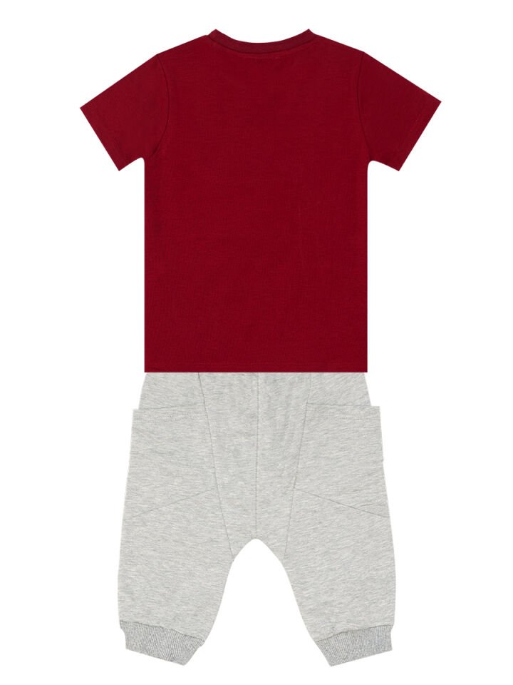 Uçak Erkek Çocuk T-shirt Kapri Şort Takım 6 Y - Bordo, Gri
