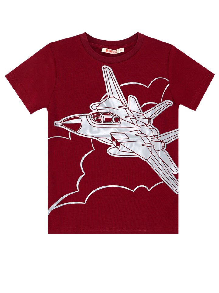 Uçak Erkek Çocuk T-shirt Kapri Şort Takım 6 Y - Bordo, Gri