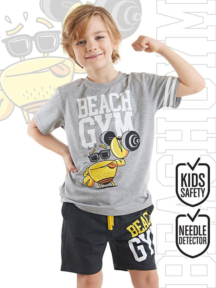 Beach Gym Erkek Çocuk T-shirt Şort Takım 2 Y - Gri, Siyah