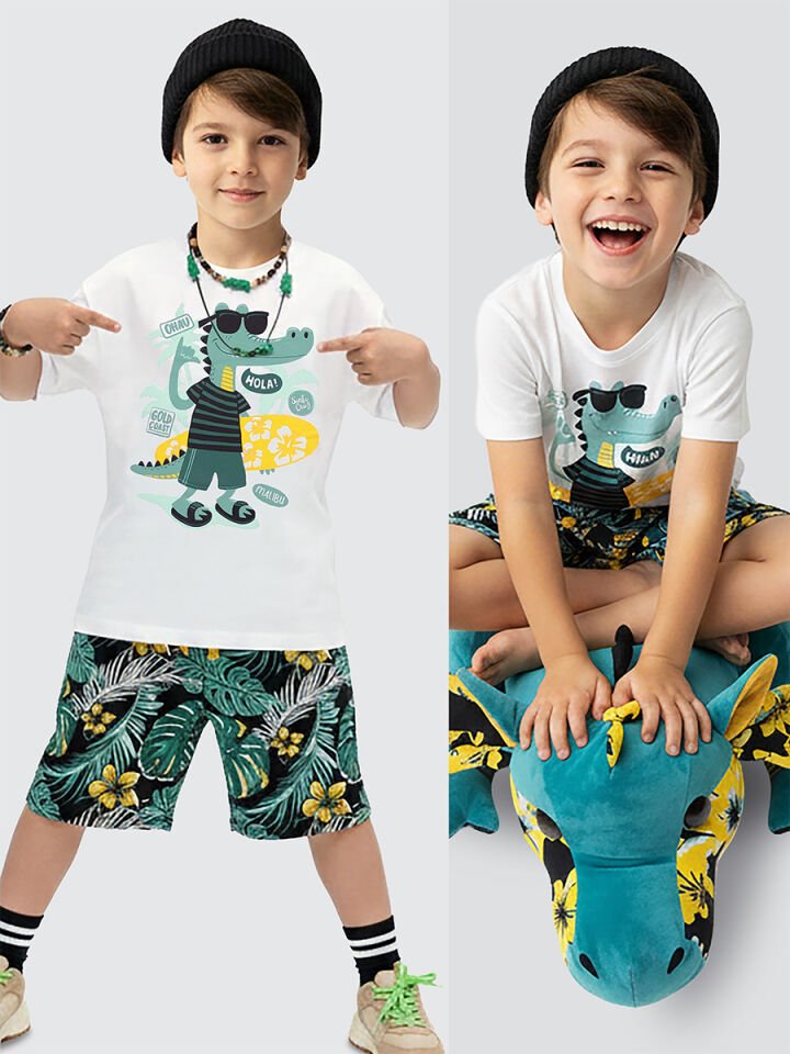 Tropik Erkek Çocuk T-shirt Şort Takım 4Y - Beyaz