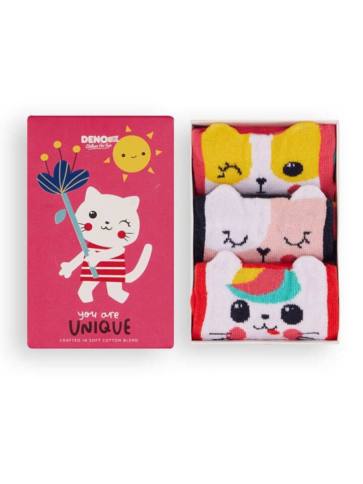 Renkli Kediler Kız Çocuk 3'lü Kutulu Çorap