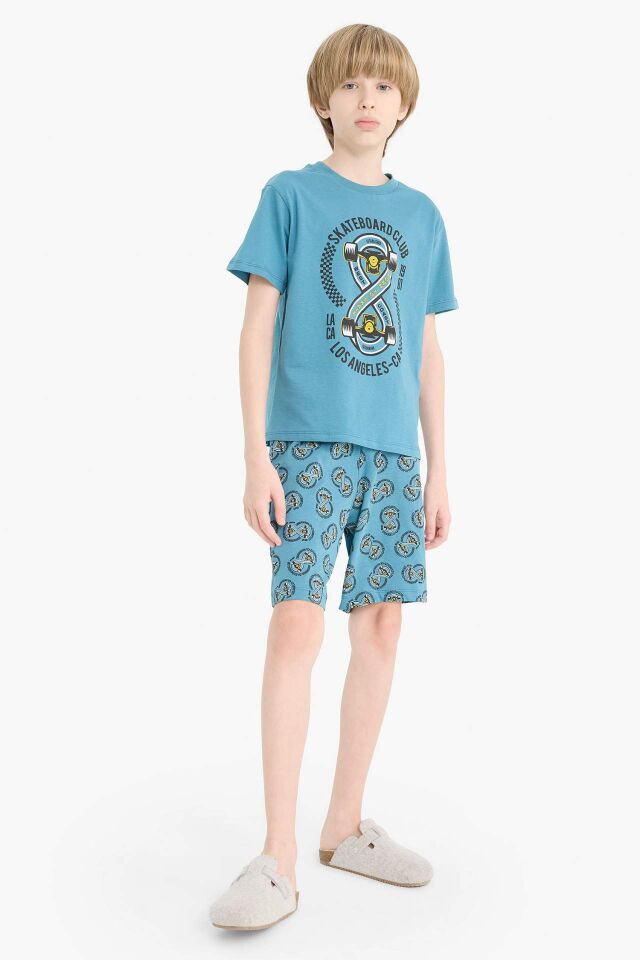 Erkek Çocuk Pijama Takımı Baskılı Kısa Kollu Üst Desenli Şort