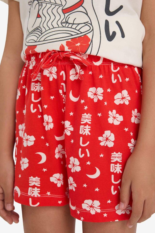 Kız Çocuk Pijama Takımı Baskılı Kısa Kollu Üst Desenli Şort