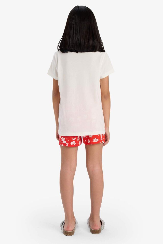 Kız Çocuk Pijama Takımı Baskılı Kısa Kollu Üst Desenli Şort