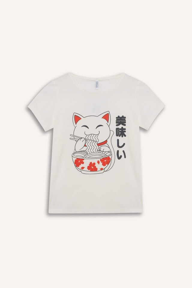 Kız Çocuk Pijama Takımı Baskılı Kısa Kollu Üst Desenli Şort