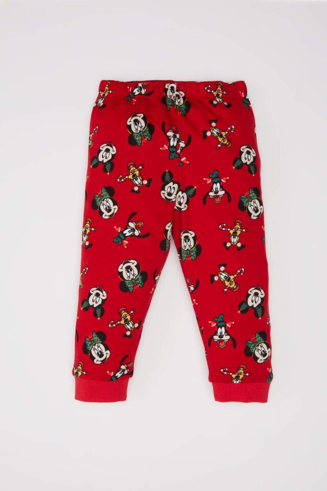 Erkek Bebek Disney Mickey & Minnie Yılbaşı Temalı Pijama Takımı Bisiklet Yaka Uzun Kollu Üst Beli Lastikli Uzun Alt