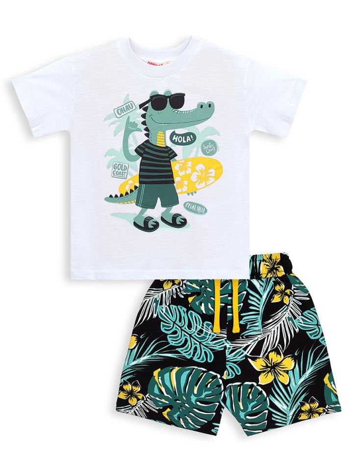 Tropik Erkek Çocuk T-shirt Şort Takım 7Y - Beyaz