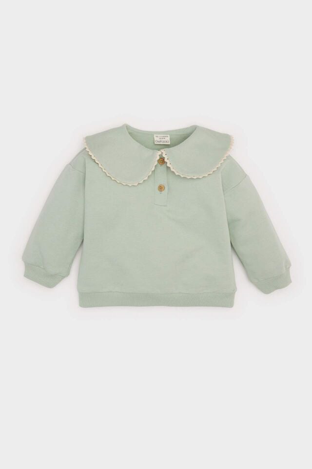 Kız Bebek Büyük Yaka Düğmeli Sweatshirt
