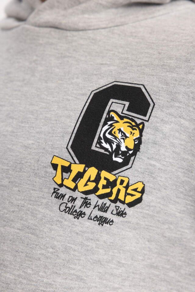 Erkek Çocuk Baskılı Kapüşonlu Kalın Sweatshirt