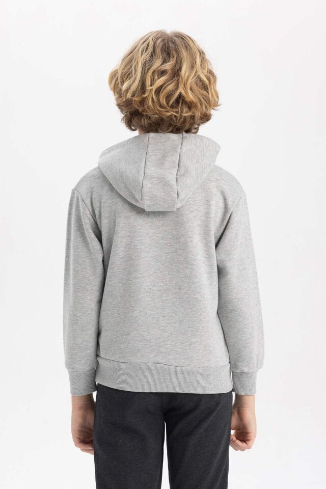 Erkek Çocuk Baskılı Kapüşonlu Kalın Sweatshirt