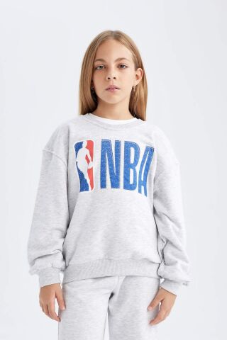 Kız Çocuk NBA Wordmark Oversize Geniş Kalıp Bisiklet Yaka Sweatshirt