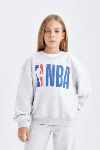 Kız Çocuk NBA Wordmark Oversize Geniş Kalıp Bisiklet Yaka Sweatshirt