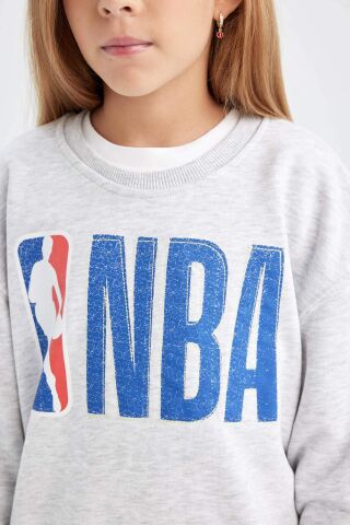Kız Çocuk NBA Wordmark Oversize Geniş Kalıp Bisiklet Yaka Sweatshirt