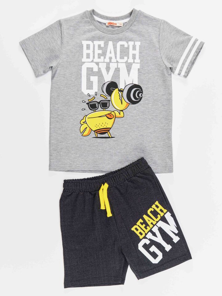 Beach Gym Erkek Çocuk T-shirt Şort Takım 6 Y - Gri, Siyah