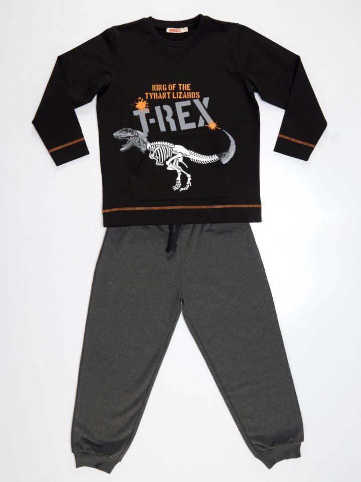King T-Rex Erkek Çocuk Eşofman Takım 9 Y - Siyah, Koyu Gri