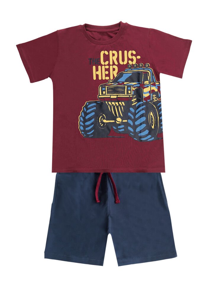 Crusher Erkek Çocuk T-shirt Şort Takım 6 Y - Bordo, Lacivert
