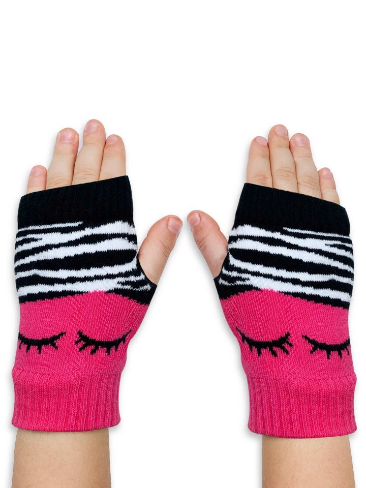 Zebra Kız Çocuk Pembe Siyah Parmaksız Eldiven 2-5 Y - Pembe, Siyah, Beyaz
