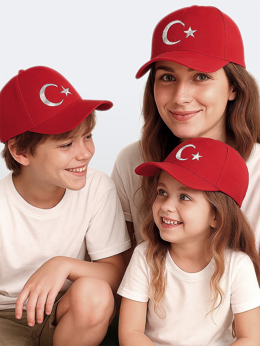 Unisex Çocuk Ay Yıldız Bayrak Kırmızı Şapka
