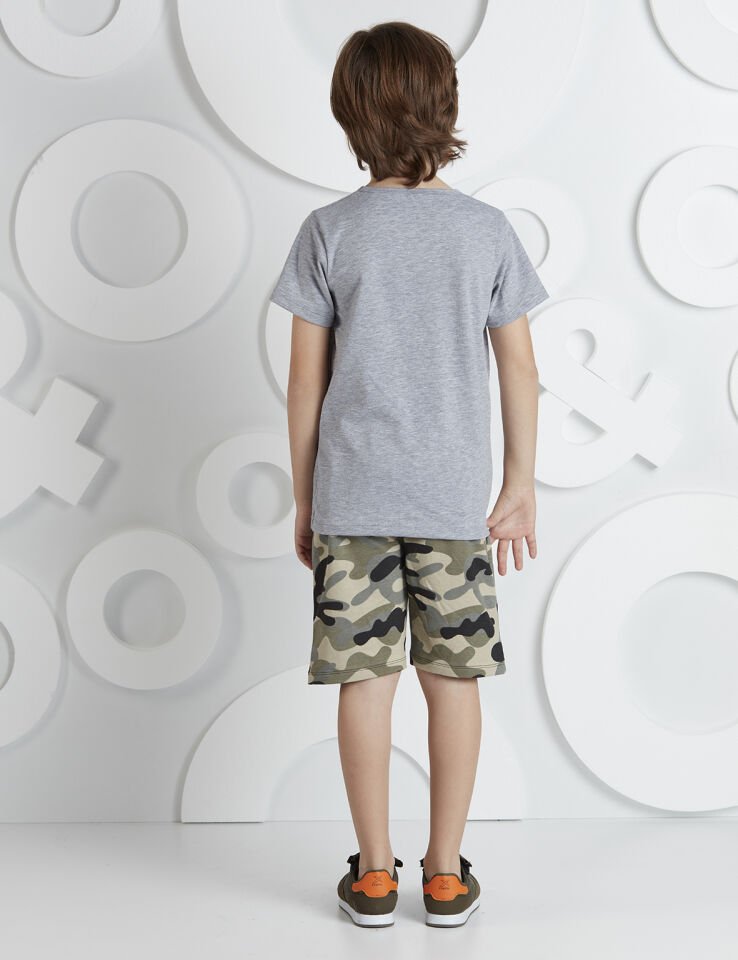 Fearless Erkek Çocuk T-shirt Kamuflaj Şort Takım 6 Y - Gri&Yeşil&Kamuflaj