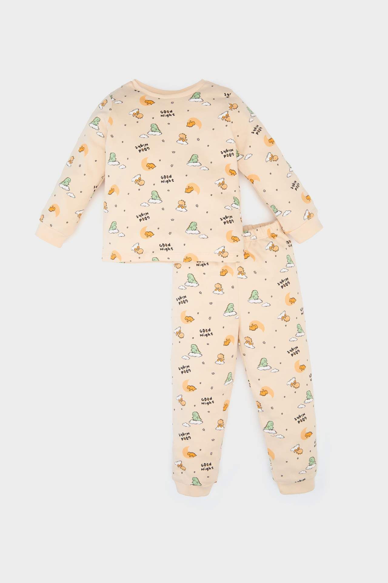 Erkek Bebek Pijama Takımı Dinazor Desenli Uzun Kollu Üst Beli Lastikli Uzun Alt